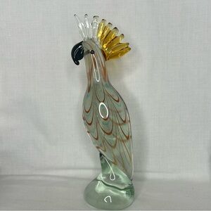 Murano Glass Cockatiel Figurine with Gold and Black Accents 12” Art Sculpture